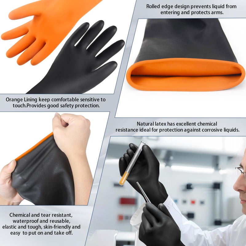Haiou 2 Pairs 22" Heavy Duty Latex Gloves Long Rubber Gloves Long Sleeve Chemical Gloves to Resist Strong Acids, Oil, Alkali for Men and Women - Image 3